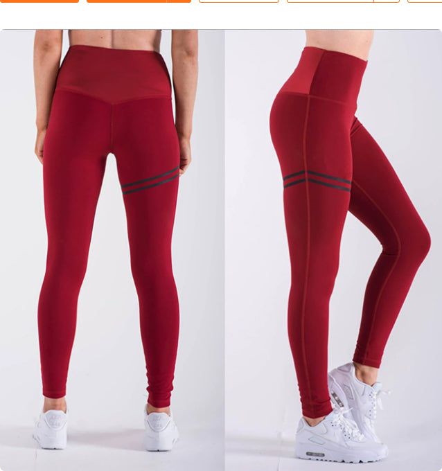 High waist solid color cross-border striped stretch yoga pants fitness bottoming nine points trousers