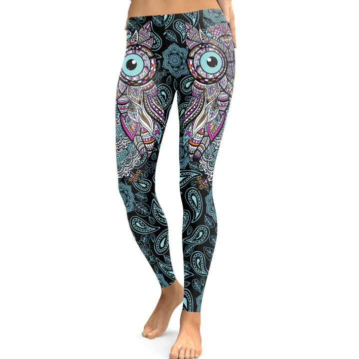 NADANBAO New Design Leggings Women Cool Owl Digital Print Flower Fitness Workout Leggins Slim Elastic Plus Size Pant Legins