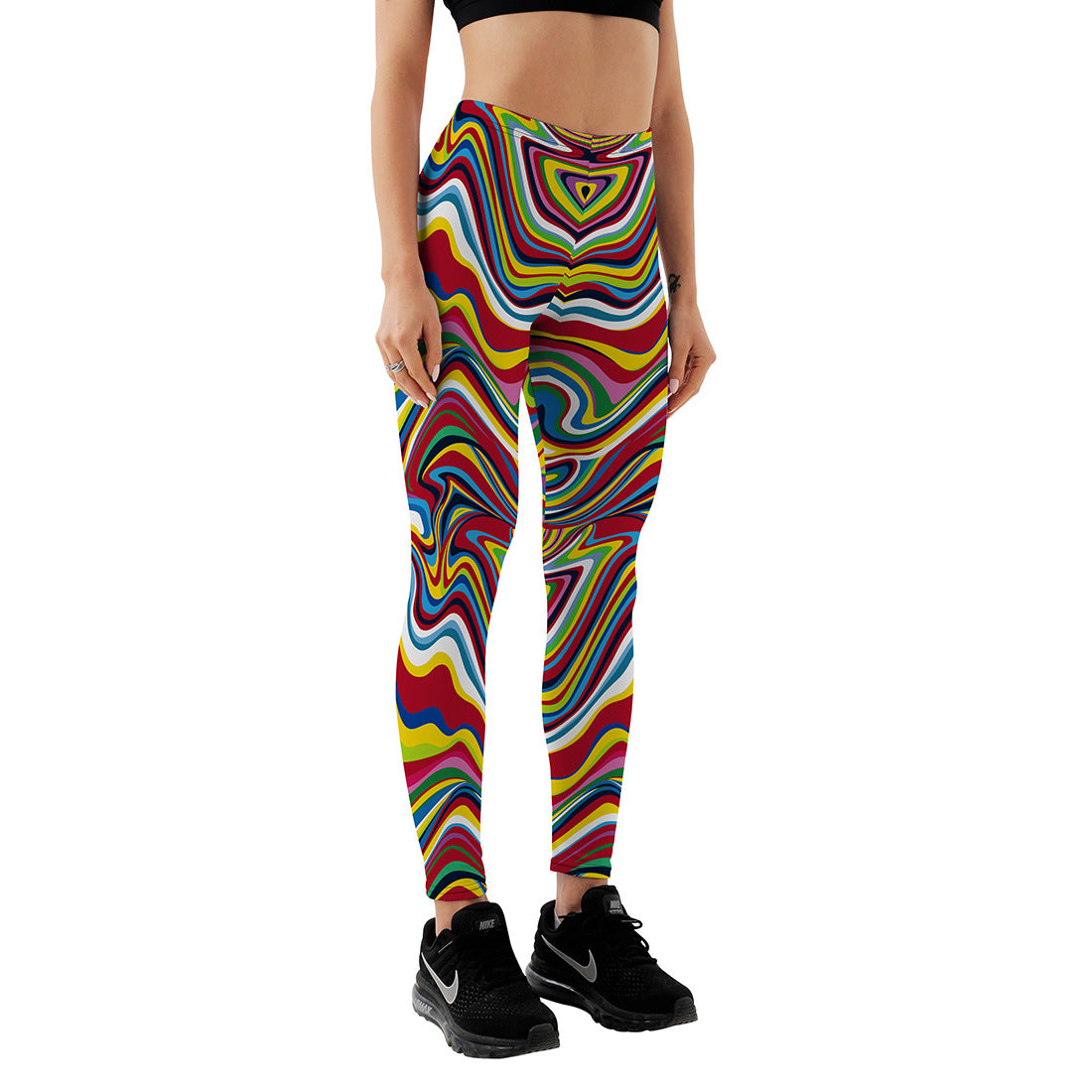 European And American Vintage Vortex Color Printing Leggings Sports Yoga Pants