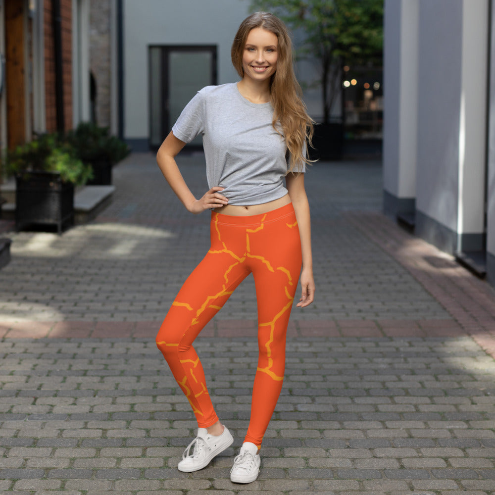 Smash Crackle Orange Leggings-1